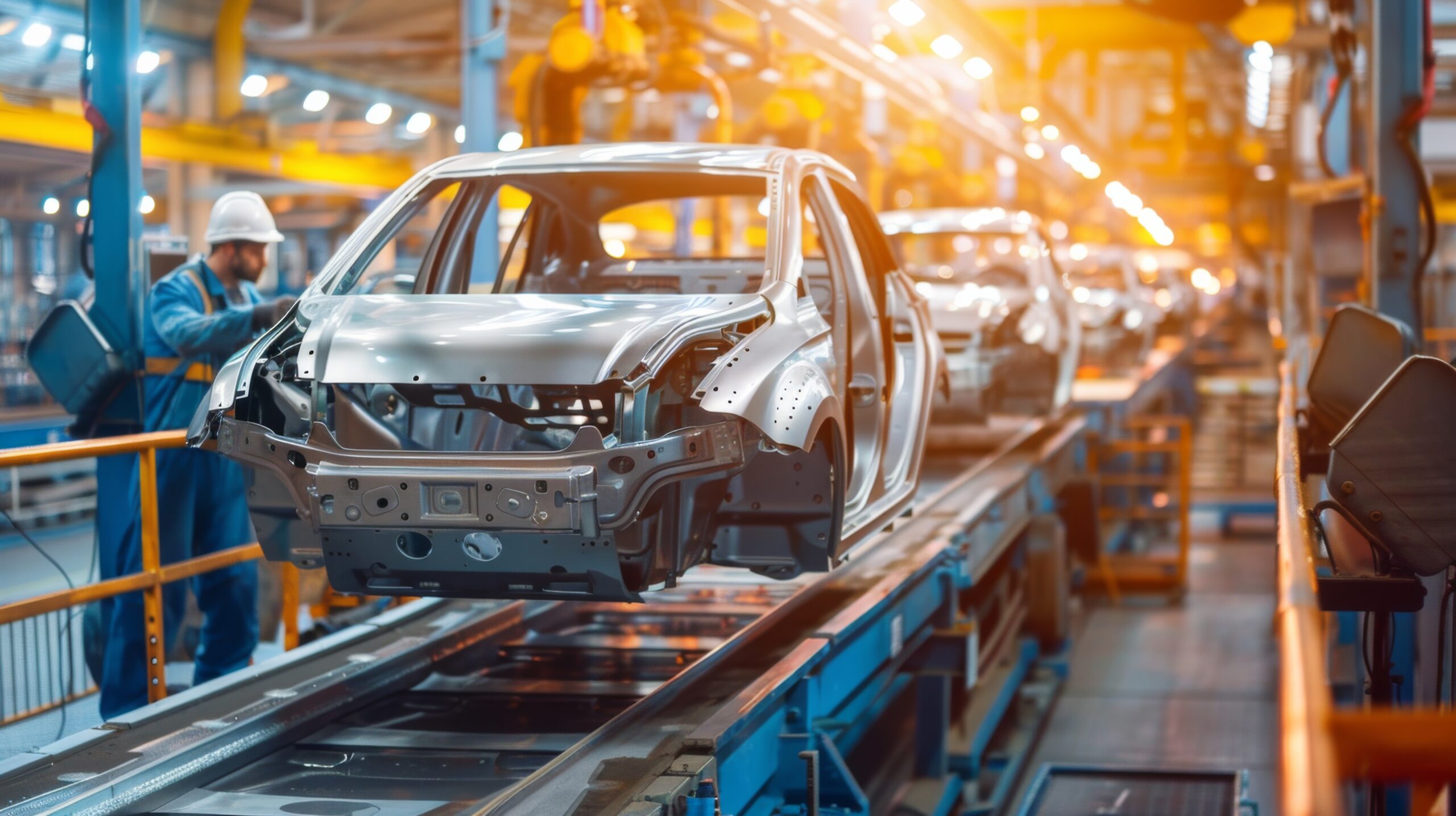 Otomotiv üretim hattında araç montajı